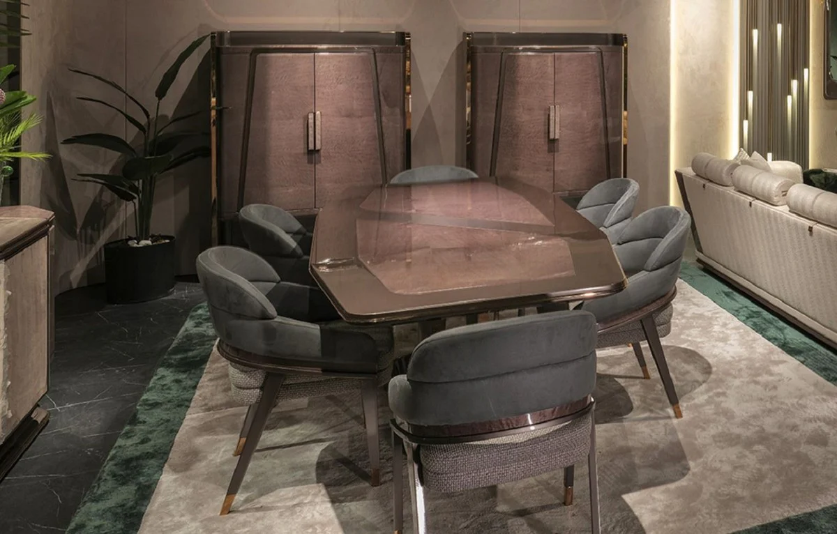 Luxury dining table gray / gold 252 x 112 x H. 79 cm - solid wood dining room table - dining room furniture - luxury furniture - luxury furnishings