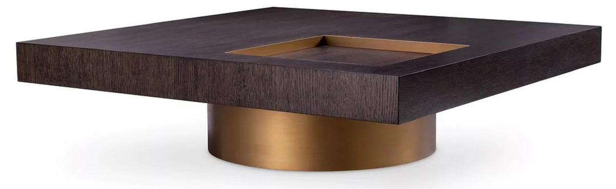 Luxury coffee table mocha / brass 110 x 110 x H. 31 cm - Square living room table - Living room furniture - Solid wood furniture - Luxury furniture - Luxury furnishings