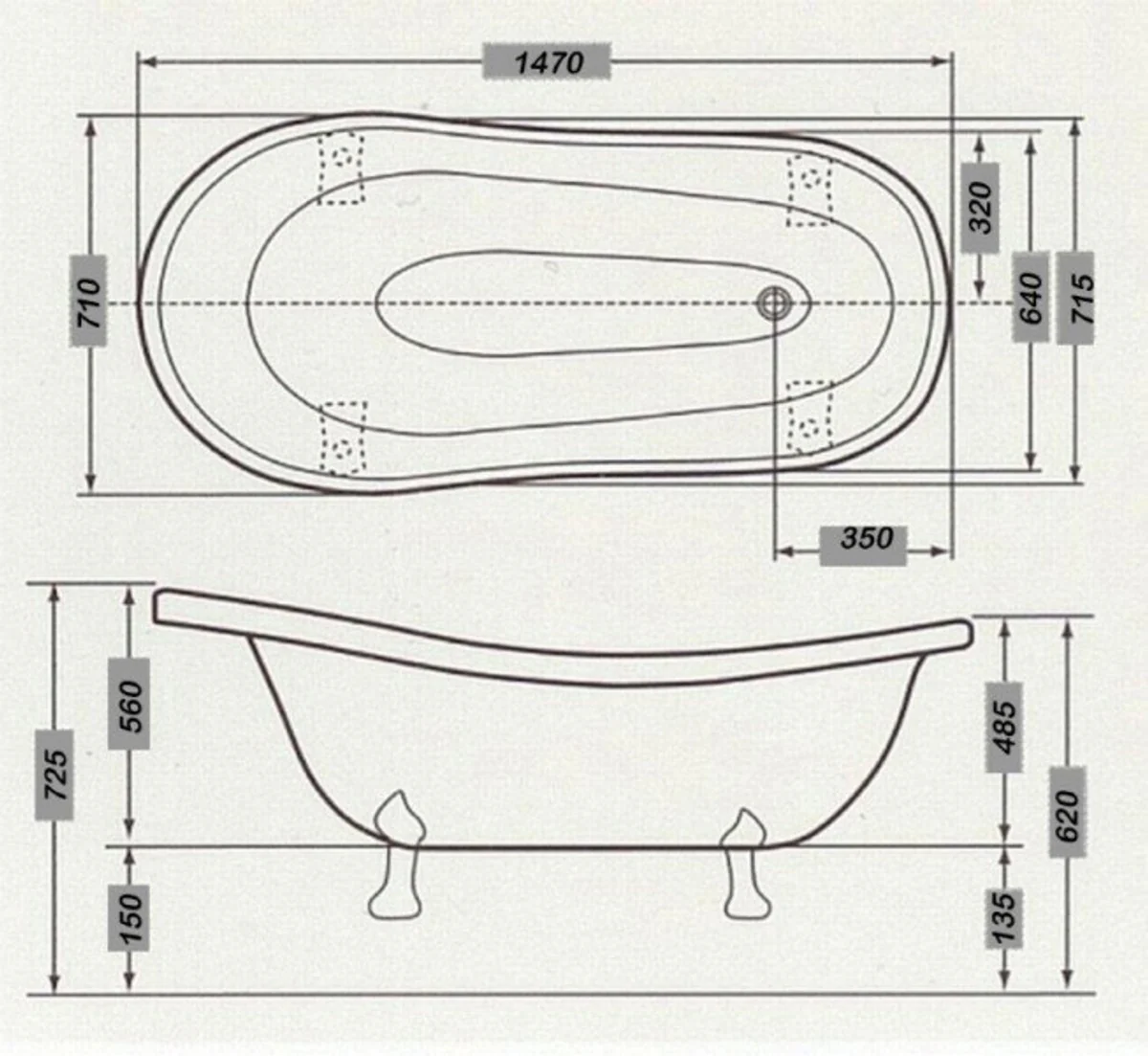 Pompöös by Luxus bathtub deluxe freestanding by Harald Glööckler white / gold / white 1470mm with gold-colored lion feet