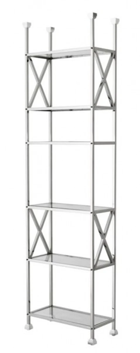 Luxury shelf cabinet polished stainless steel with glass shelves W 65 x H 230 cm bookcase shelf cabinet - Art Deco furniture
