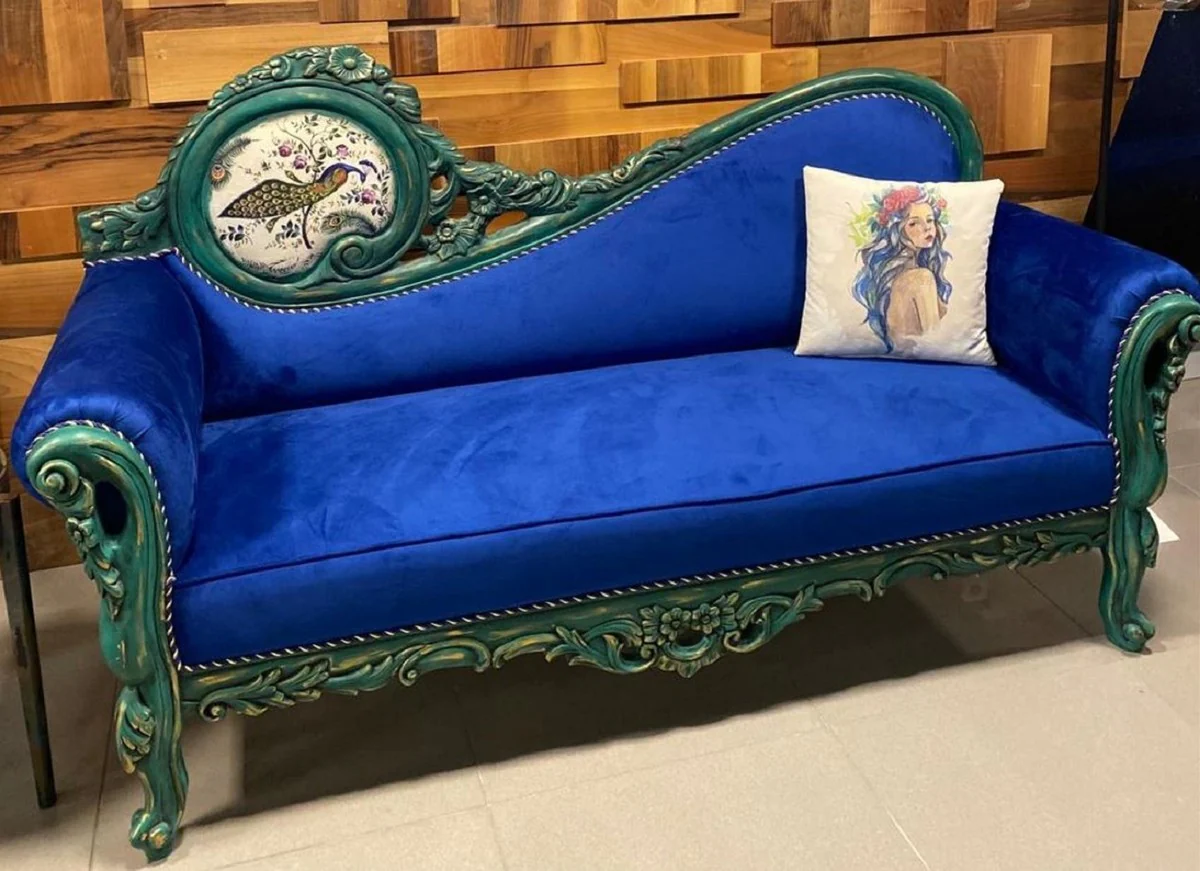 Luxury Baroque Sofa Blue / Multicolored / Green - Magnificent living room sofa in baroque style - Baroque living room furniture