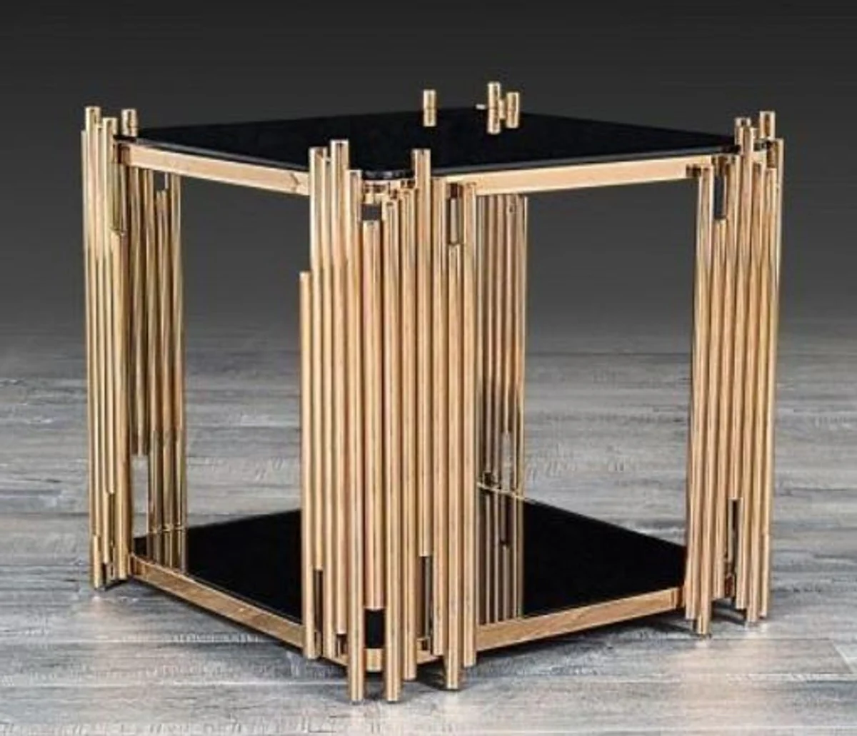 Designer side table gold 48 x 48 x H. 50 cm - Square table with glass tops - Luxury living room furniture