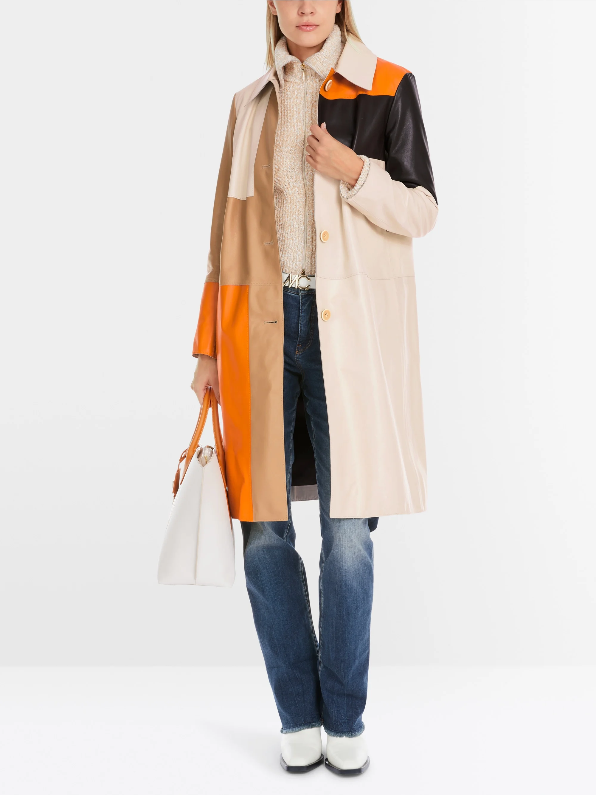 Marc-Cain Mantel aus Nappaleder im Patch-Look