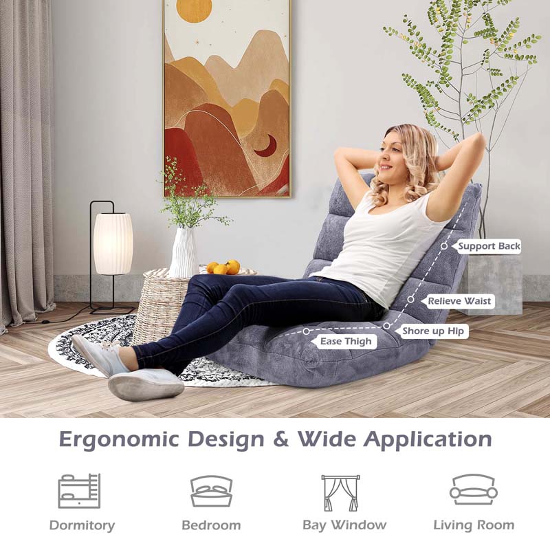 Memory Foam Floor Chair, 14-Position Adjustable Folding Gaming Sofa Chair with Back Support, Chaise Lounge Sofa Bed Recliner