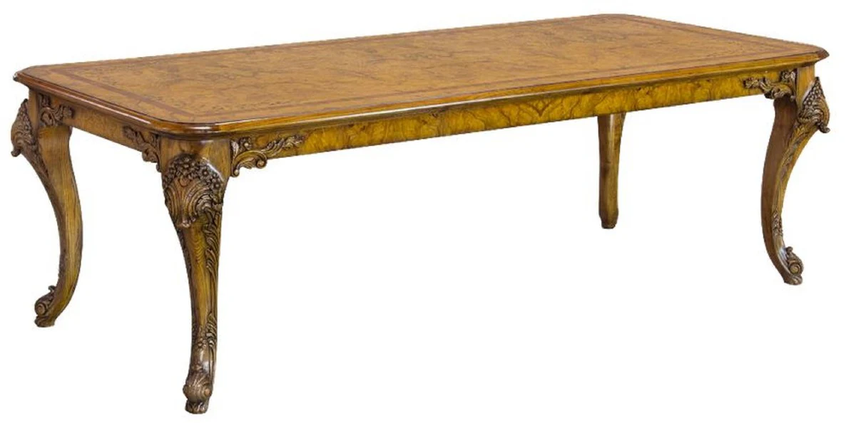 Luxury baroque dining table light brown 240 x 110 x H. 78 cm - Handcrafted solid wood dining room table in baroque style - Baroque dining room furniture