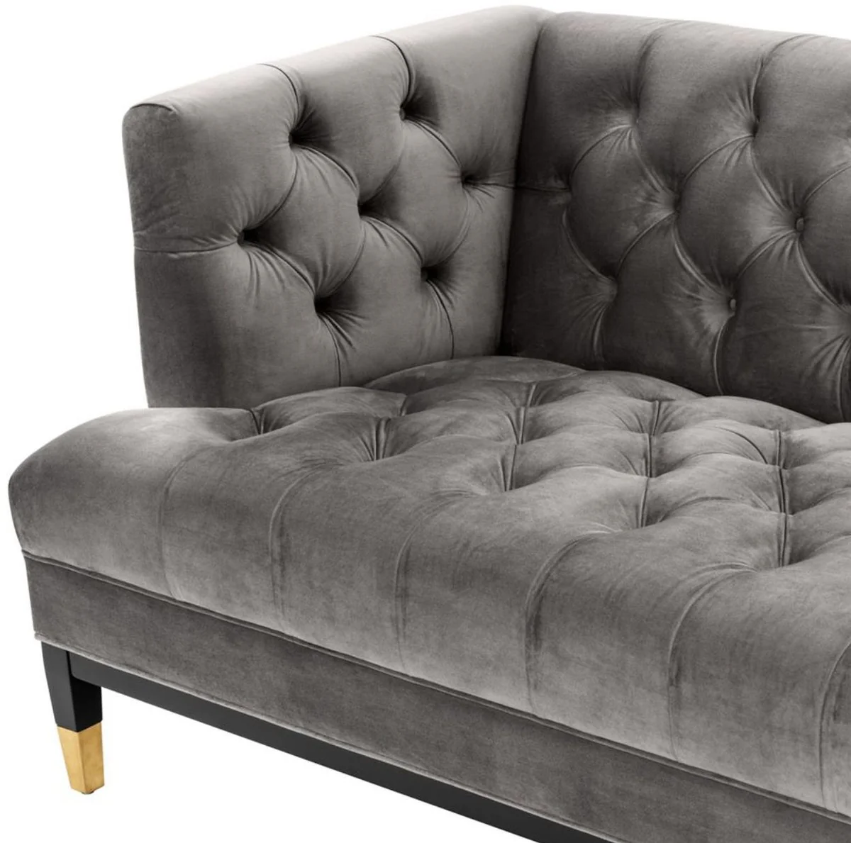 Luxury living room sofa gray / black / brass 230 x 85 x H. 79 cm - Chesterfield velvet sofa