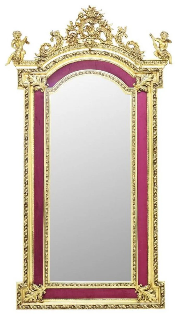 Baroque standing mirror with decorative angel figures burgundy red / gold - handmade solid wood mirror in baroque style - baroque furniture - noble and magnificent