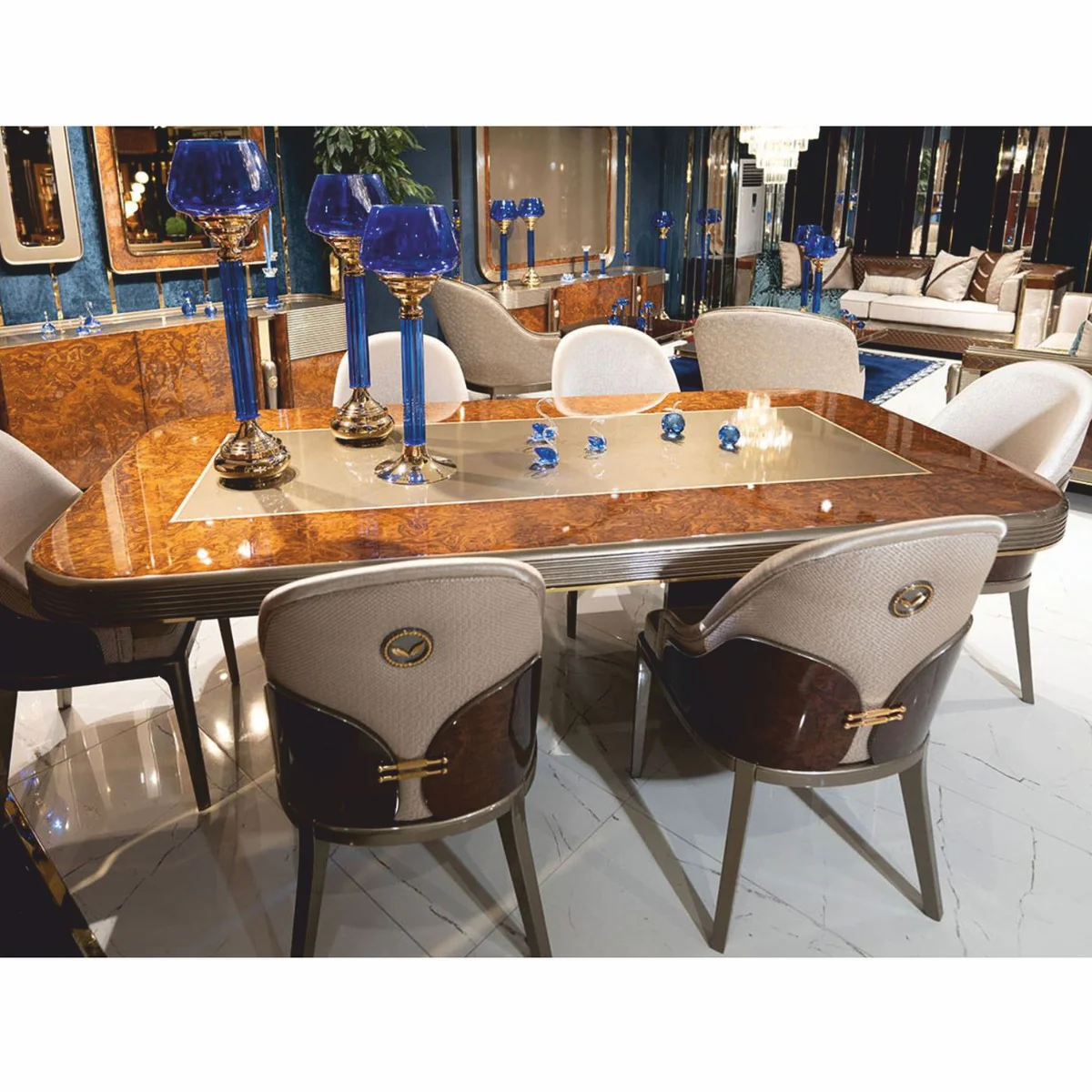 Luxury dining table brown / gold / gray 240 cm - dining room furniture