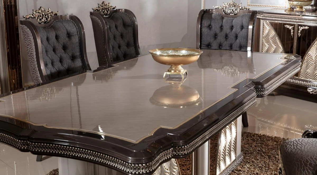 Luxury Baroque Dining Table Gray / Dark Brown / Gold - Rectangular Baroque Style Kitchen Table - Luxury Dining Room Furniture in Baroque Style - Baroque Dining Room Furniture - Baroque Furnishings