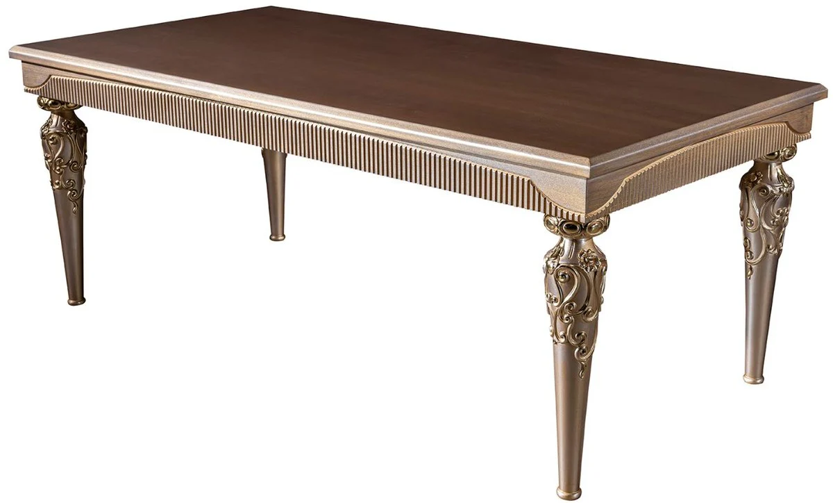 Luxury baroque dining table brown / silver / copper / gold 202 x 102 x H. 79 cm - solid wood kitchen table - dining room table - dining room furniture in the baroque style