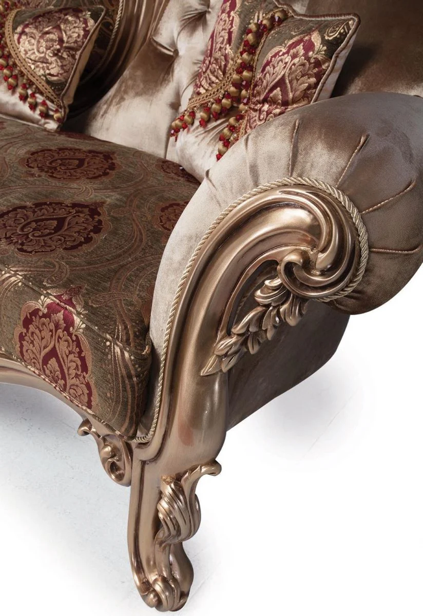 Luxury Baroque Sofa Bronze / Brown / Bordeaux Red 233 x 89 x H. 115 cm - Living Room Furniture - Baroque Furniture