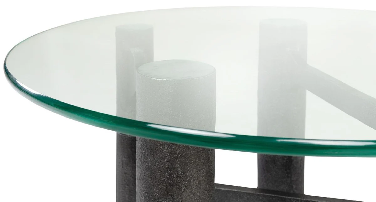 Luxury coffee table antique black Ø 75 x H. 35.5 cm - Round aluminum living room table with glass top - Living room furniture - Luxury furniture - Luxury furnishings