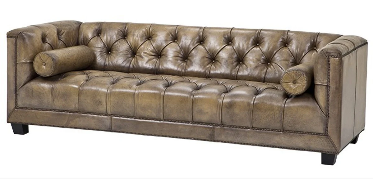 Luxury real leather sofa cube vintage leather olive - 3 seater - luxury hotel furniture