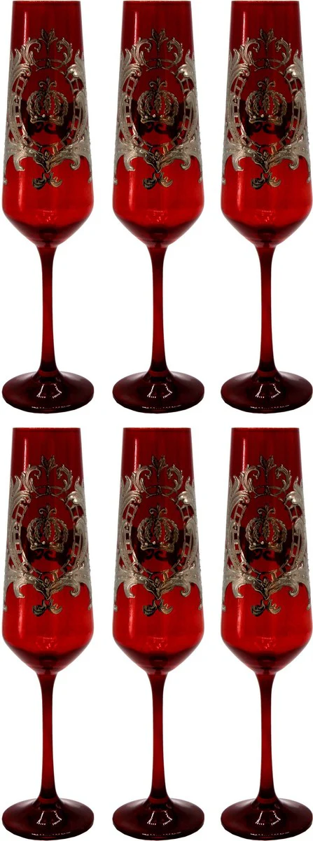 Pompöös by Luxury Champagne Glass Set Bordeaux Red / Silver Ø 6 x H. 25 cm - Champagne glasses with elegant platinum coating - Pompöös glasses designed by Harald Glööckler