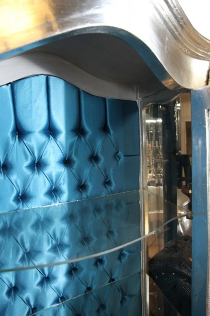 Baroque display cabinet silver with azure interior fabric - antique style furniture