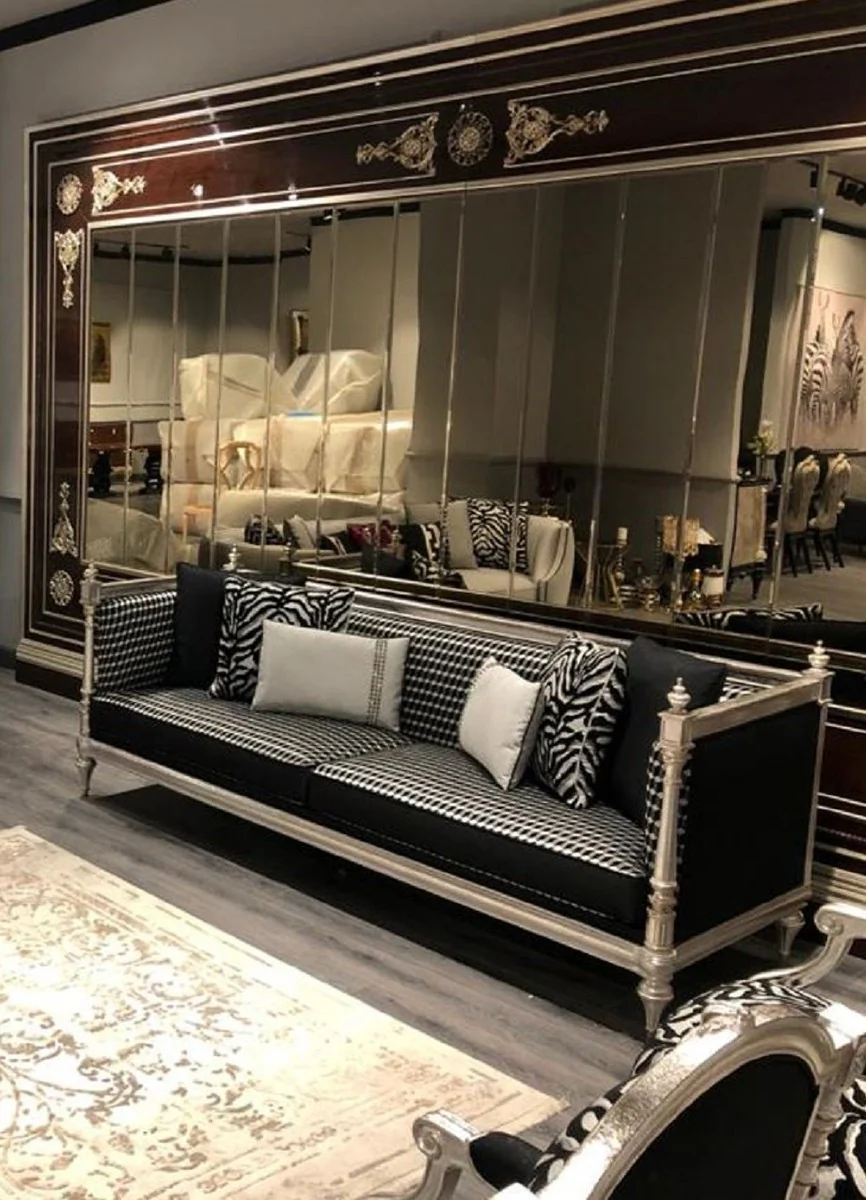 Luxury Baroque Sofa Black / Silver / Antique Silver - Living Room Sofa with Elegant Pattern - Noble & Magnificent