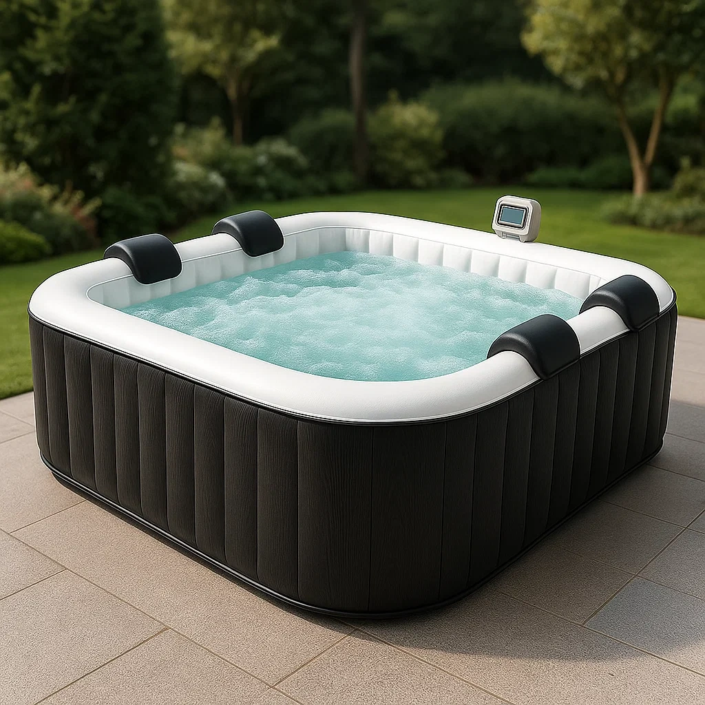 Aufblasbarer Whirlpool 196x146x71 cm 4 Personen quadratisch Grau/weiß qOBfKuS349Ng