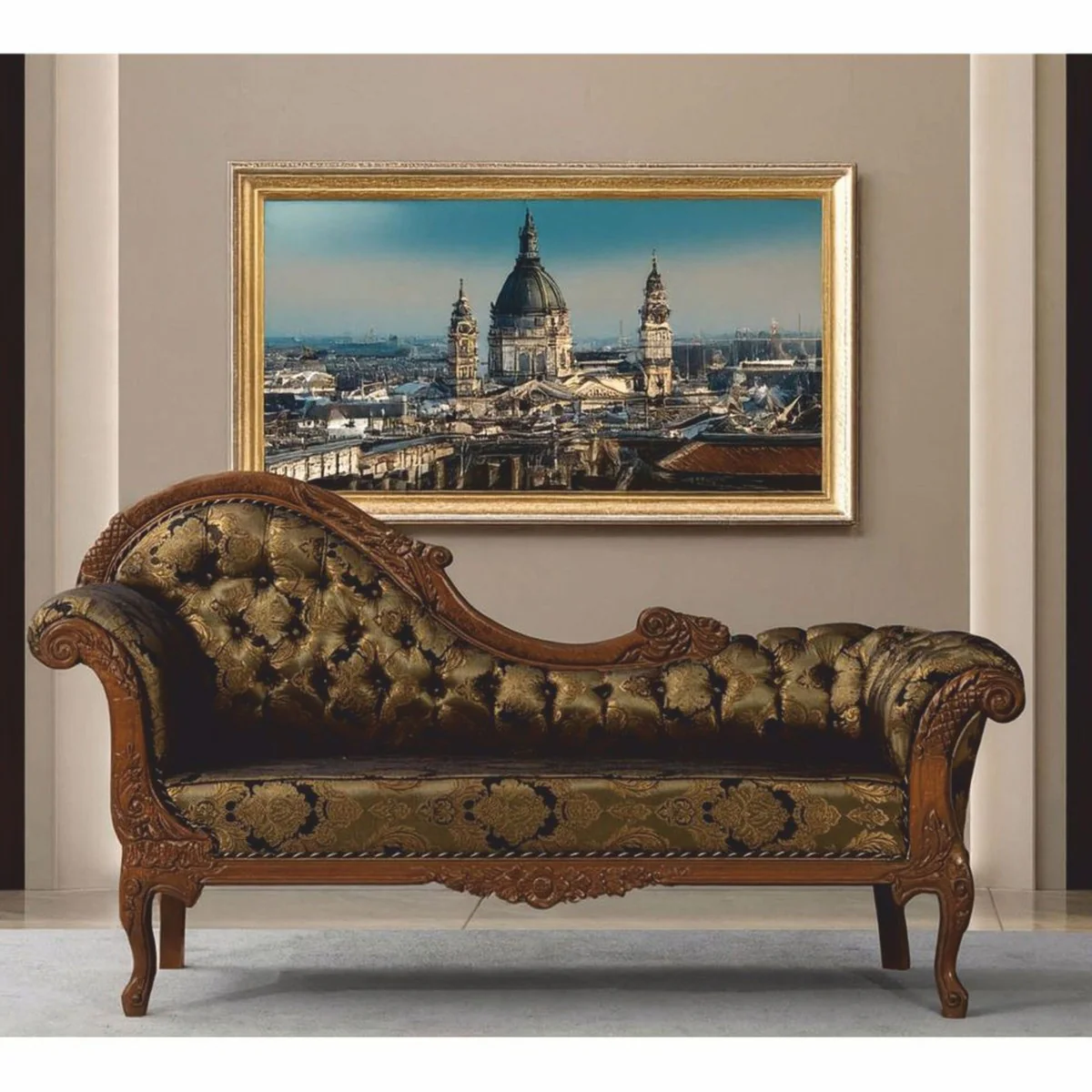 Luxus Barock Sofa Linke Seite Gold / Schwarz / Braun 210 cm - Barock Möbel