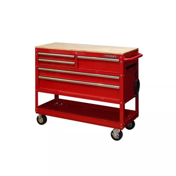 46 IN W 5-DRAWER, DEEP TOOL CHEST UTILITY CART in GLOSS RED