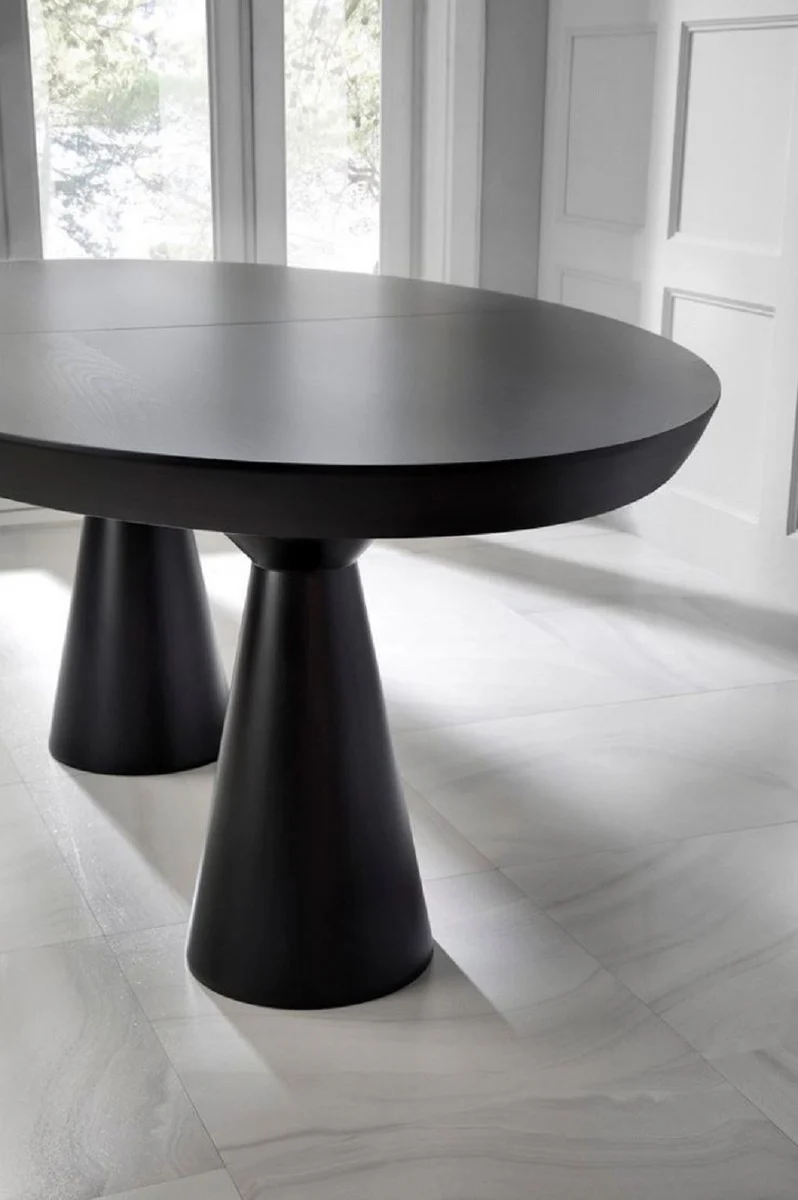 Luxury Art Deco dining table matt black 200-250 x 120 x H. 78 cm - Extendable solid wood kitchen table with oval table top - Dining room furniture - Art Deco furniture - Luxury furniture