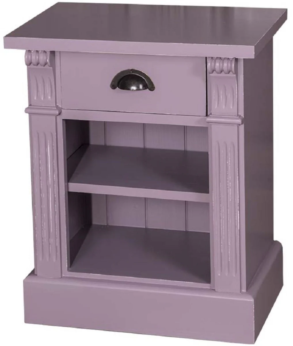 Country house style bedside table with drawer and shelf antique purple 49 x 33 x H. 60 cm - solid wood night dresser - bedside cabinet - country house style bedroom furniture