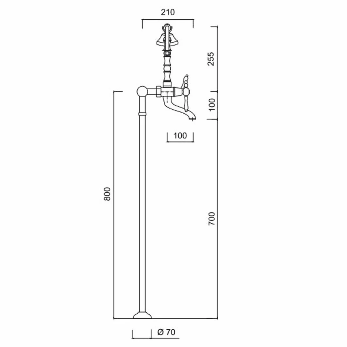Art Nouveau bath mixer gold / white H. 105.5 cm - Made in Italy