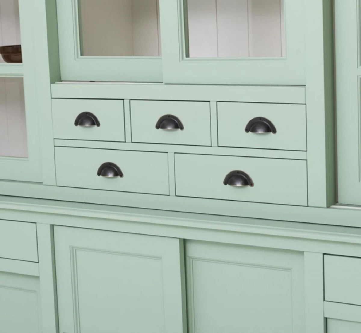 Country house style dining room cabinet mint green / white 280 x 55 x H. 225 cm - solid wood kitchen cabinet - dining room furniture in country house style - country house style dining room furnishings