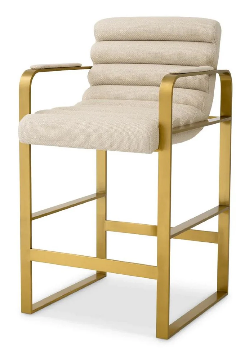 Luxury bar chair with armrests sand color / brass 53.5 x 57 x H. 96.5 cm - Padded stainless steel bar stool - Bar furniture - Luxury furniture - Luxury quality