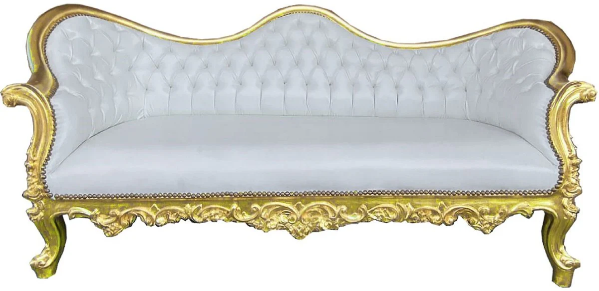 Baroque sofa Vampire white / gold 200 x 75 x H. 82 cm - handmade lounge couch with elegant faux leather - baroque living room furniture