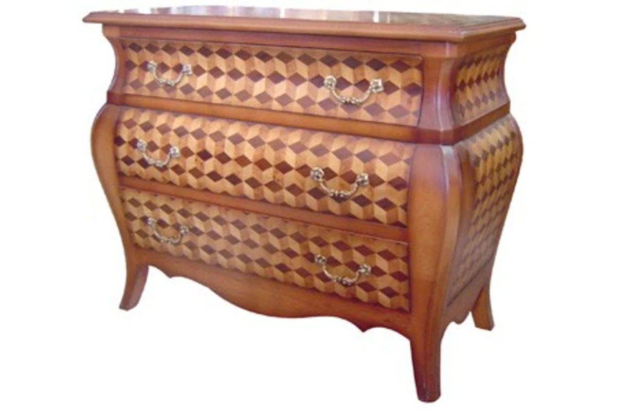 Baroque chest of drawers mahogany brown diamond pattern with brass-colored metal handles 122 cm - Hotel Collection