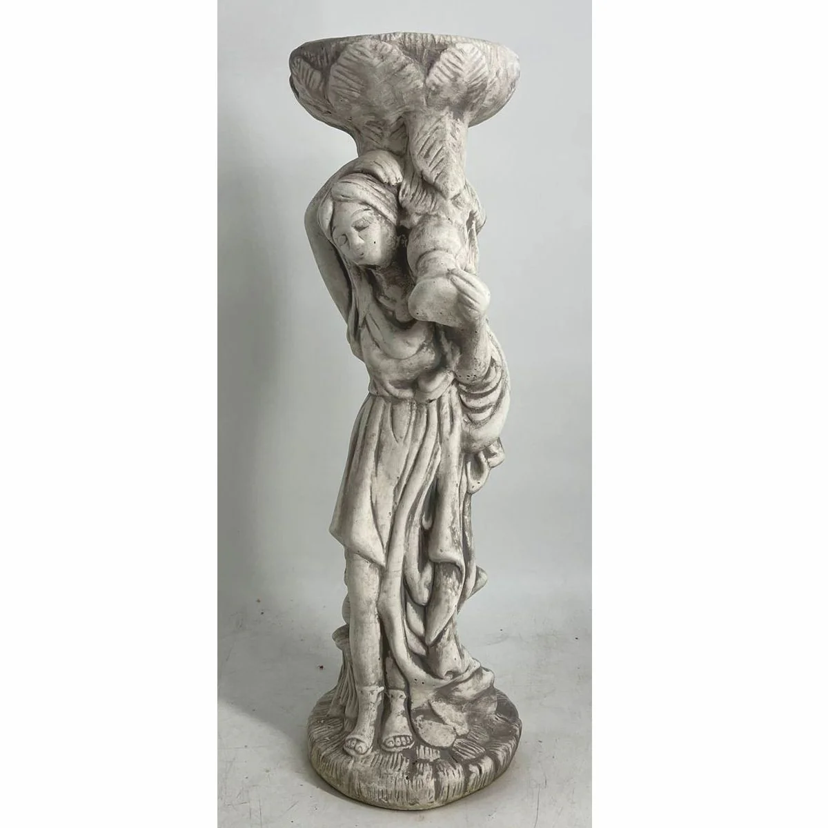 Jugendstil Garten Deko Beton Skulptur Frau mit Blumentopf Grau H. 60 cm