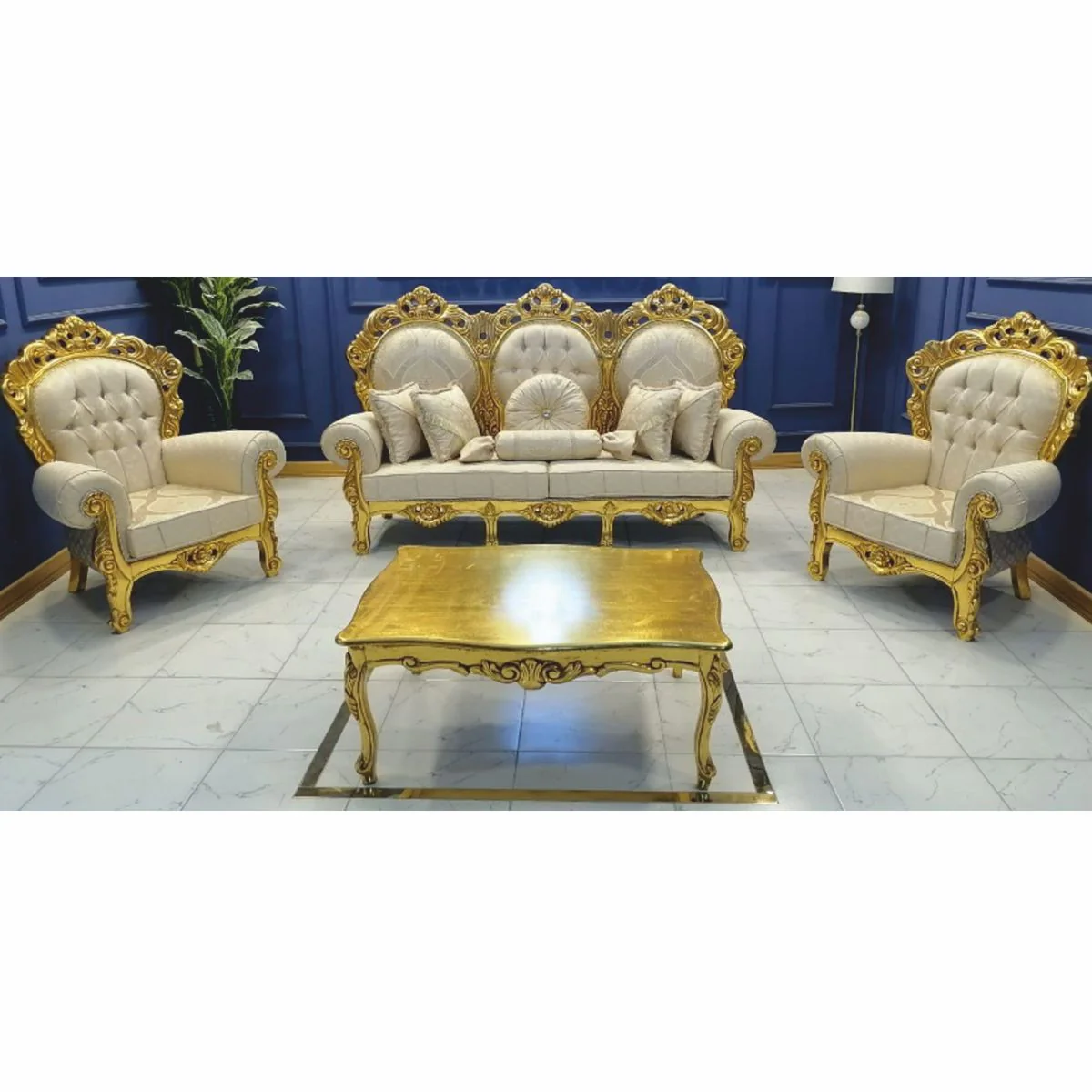 Barock Wohnzimmer Set Creme / Gold - Barock Möbel