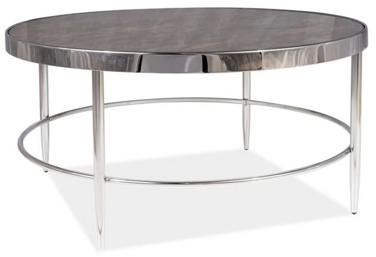Luxury coffee table silver / gray Ø 82 x H. 40 cm - Round living room table with glass top in marble look - Living room furniture