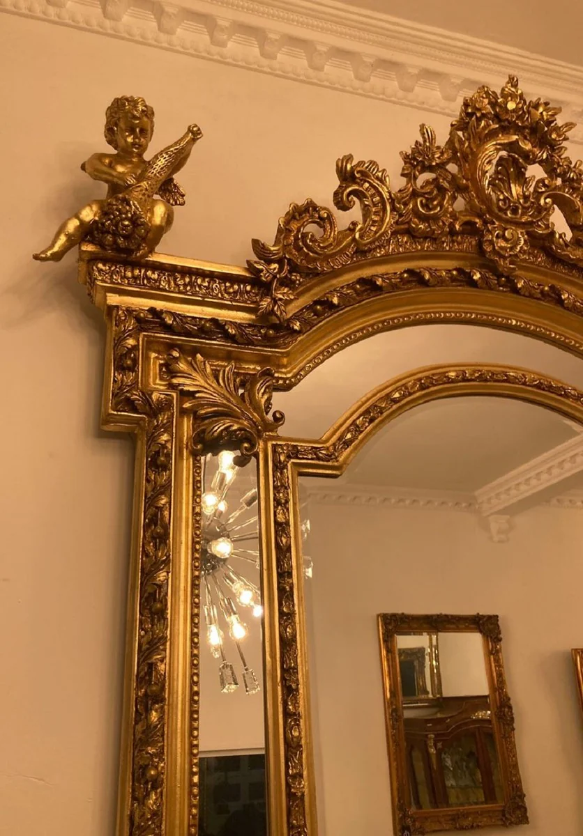 Baroque mirror gold - handmade antique style wall mirror with decorative angel figures - living room mirror - cloakroom mirror - magnificent baroque furniture