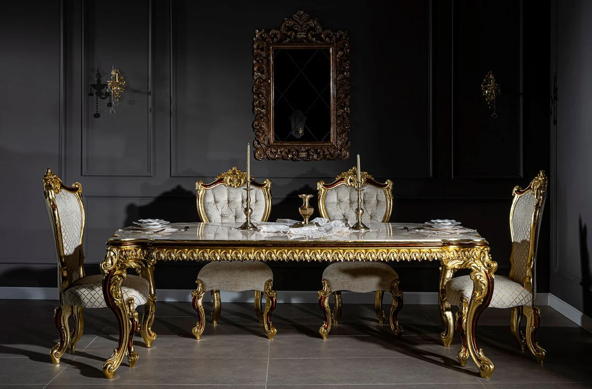 Luxury baroque dining table 230 x 105 x H. 80 cm - magnificent solid wood dining room table - dining room furniture in the baroque style