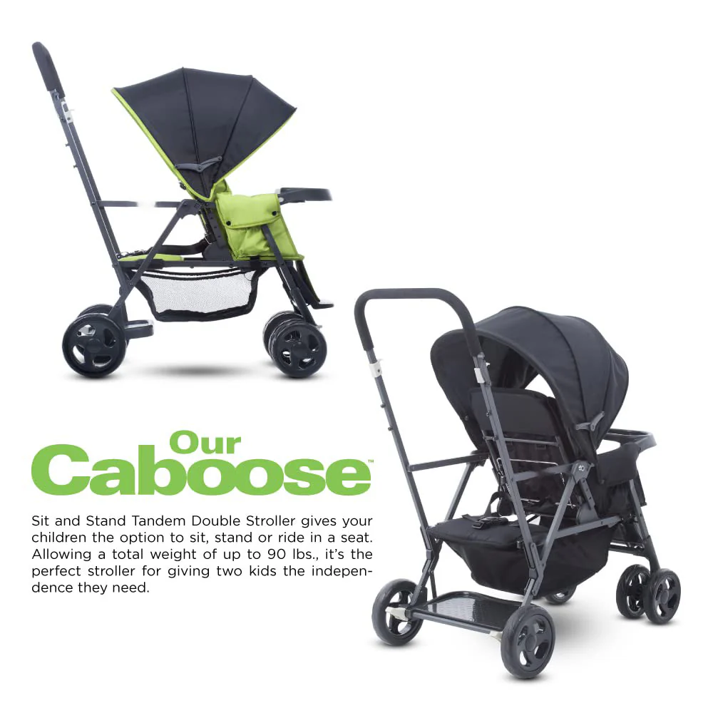 Caboose Sitz- und Stand-Doppelkinderwagen mit Rücksitzbank und Stehplattform, 3-Wege-Liegesitzen, optionalem Rücksitz und universellem Autositzadapter (schwarz)