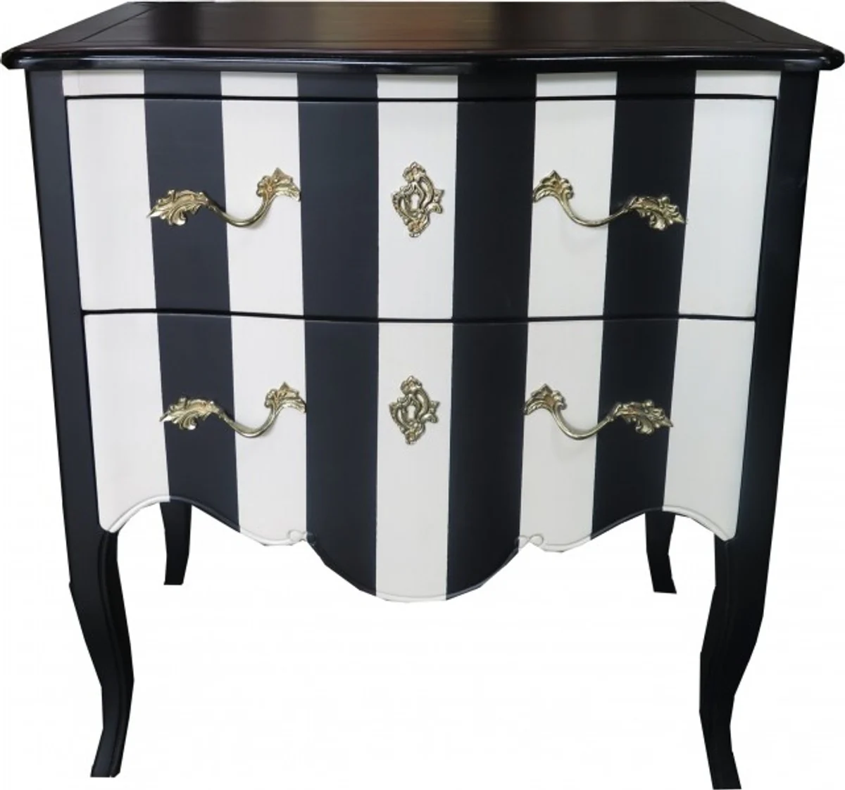 Baroque chest of drawers black / white stripes / wood colors with gold applications 80 cm - cabinet with 2 drawers