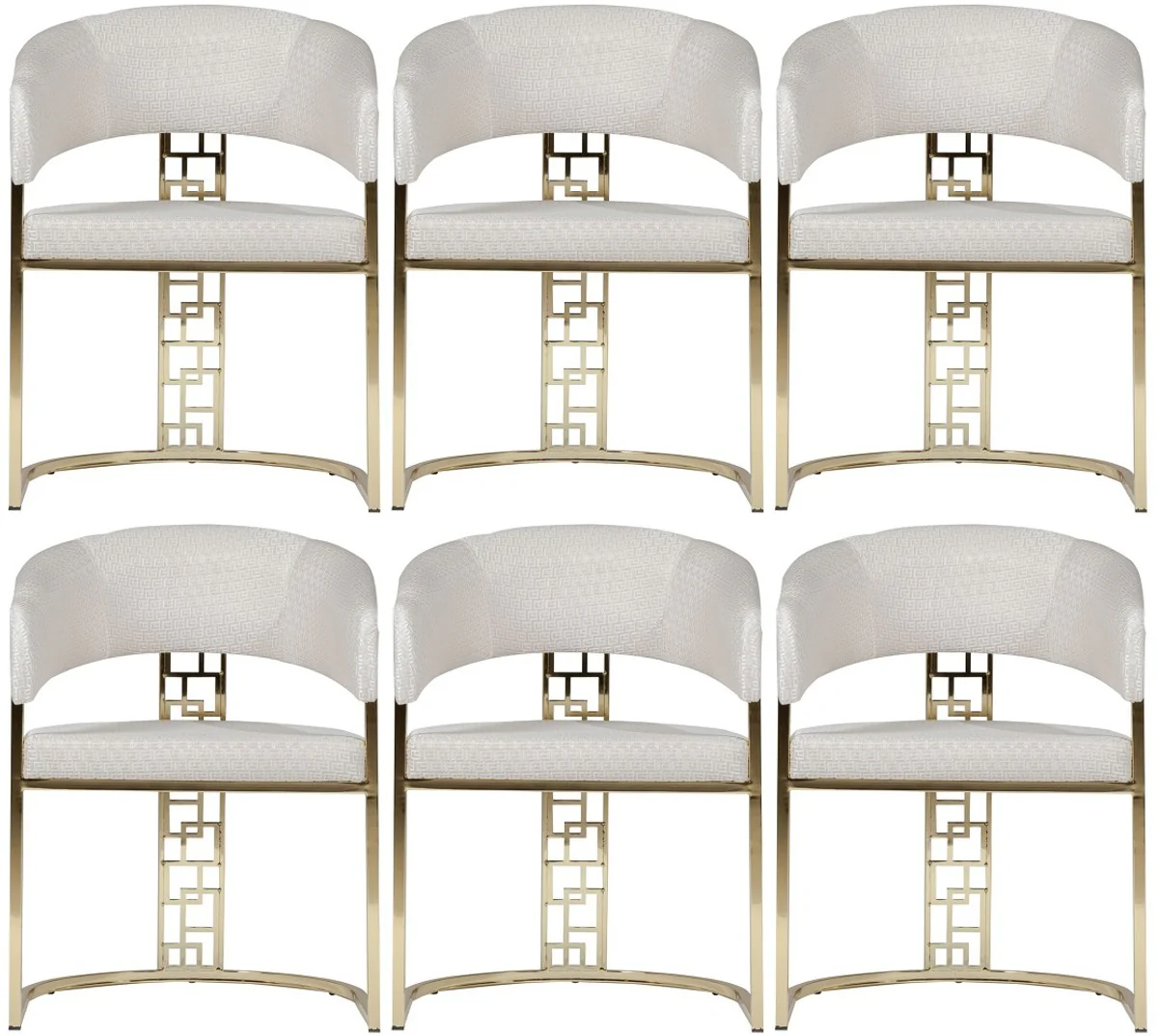 Luxury dining room chair set of 6 with armrests white / gold H. 83 cm