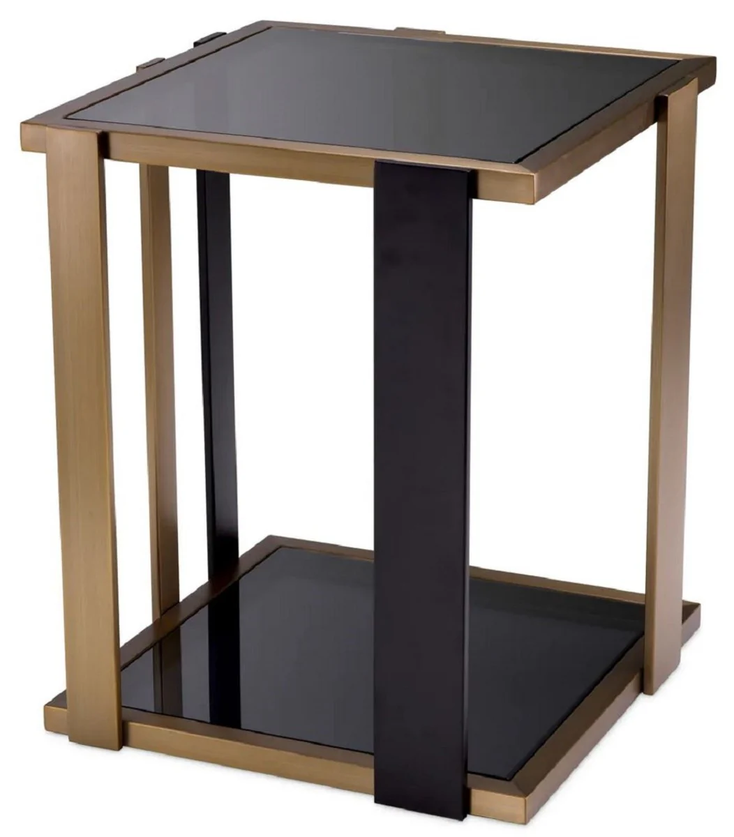 Luxury side table brass / black / gray 47.5 x 47.5 x H. 55.5 cm - Square table with glass tops - Living room furniture - Luxury furniture - Luxury quality