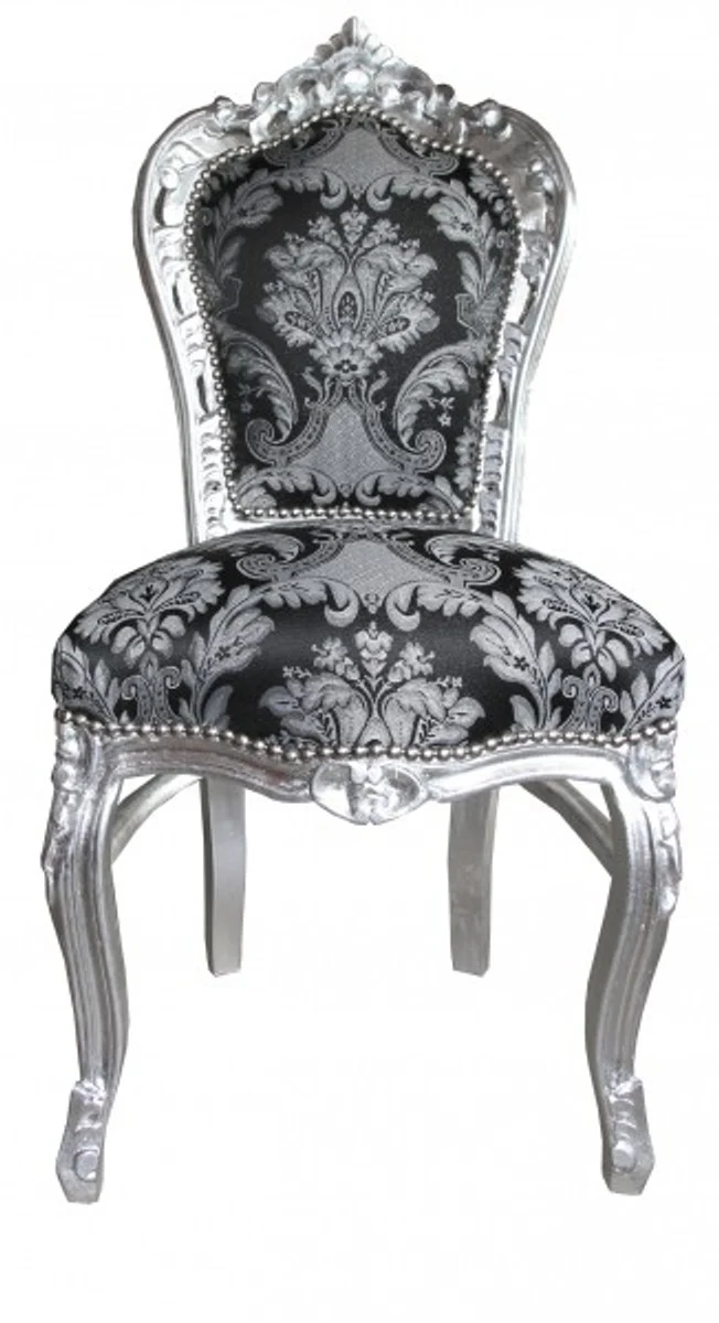Baroque dining room chair without armrests black pattern / silver - antique style furniture