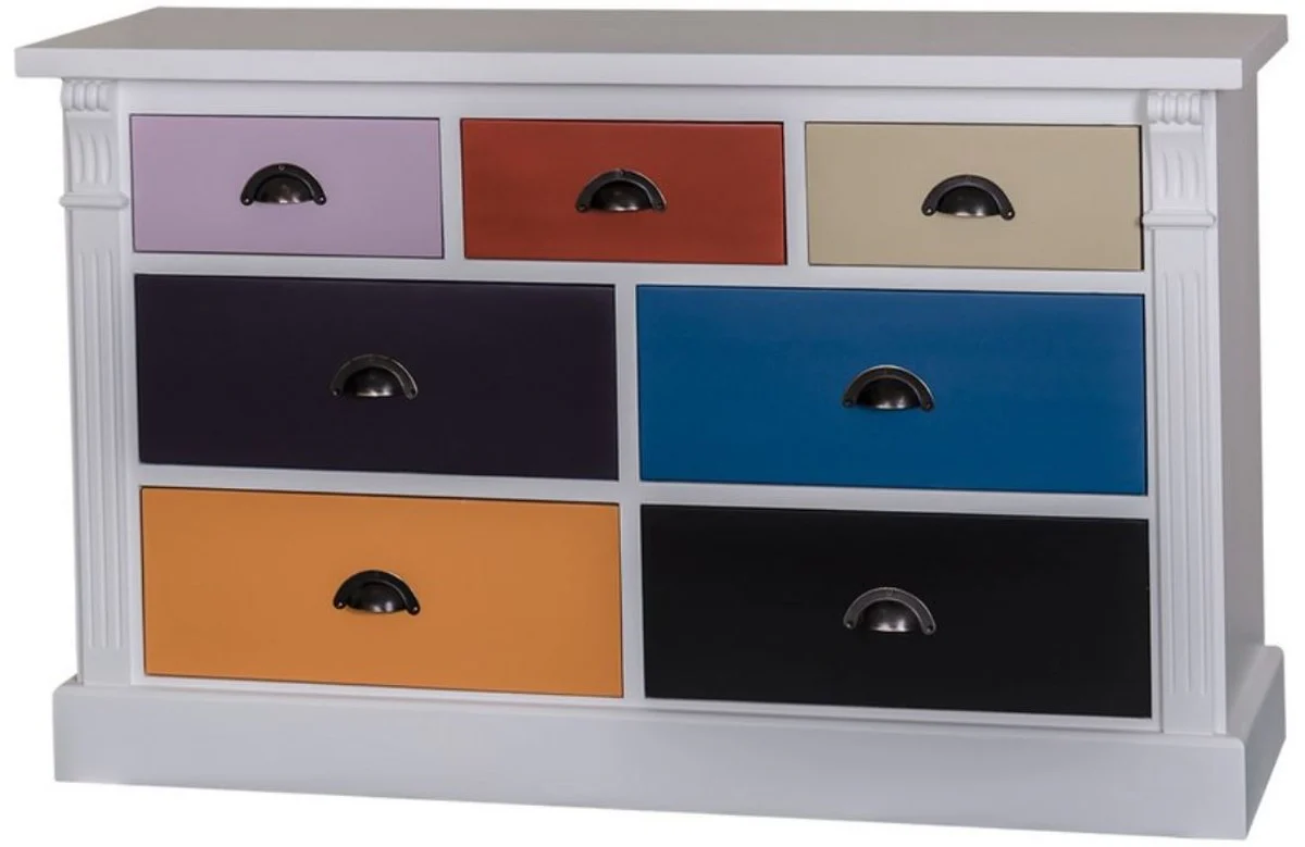 Country house style chest of drawers with 7 drawers light gray / multicolored 122 x 41 x H. 75 cm - solid wood furniture