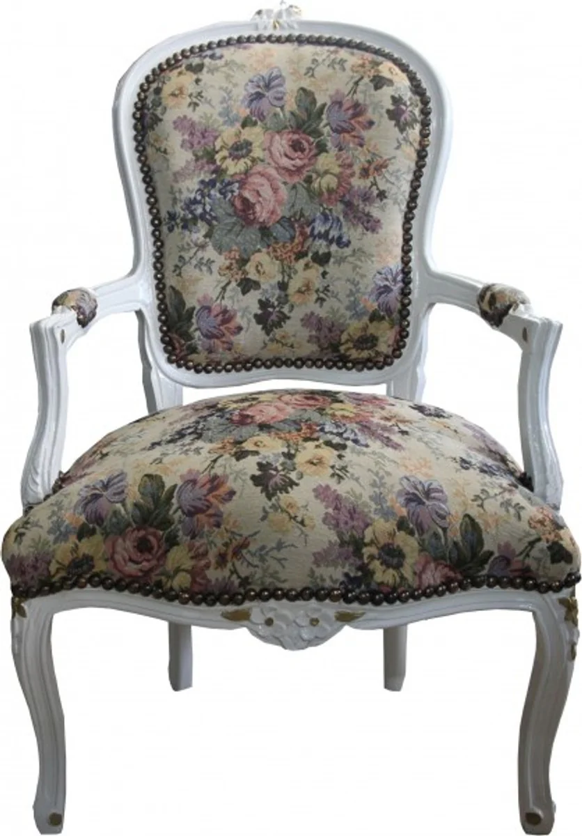 Baroque Salon Chair Flower Pattern / Cream / Gold - Antique Design Furniture - Limited Edition