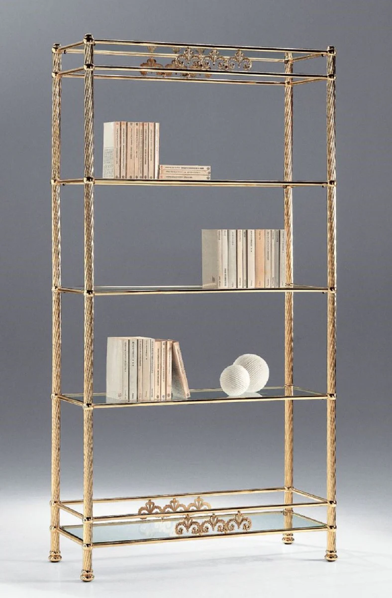 Luxury brass shelf cabinet with glass shelves 90 x 36 x H. 170 cm - bookcase - living room cabinet - office cabinet - living room furniture - office furniture - luxury quality - Made in Italy
