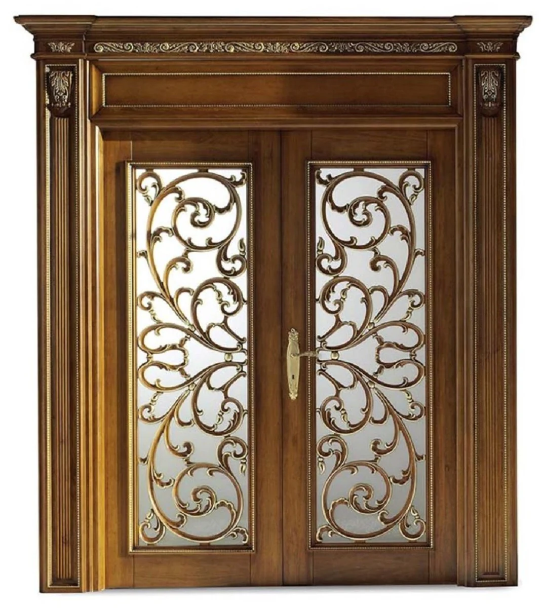 Luxury Baroque double apartment door brown / gold 231 cm - Made in Italy
