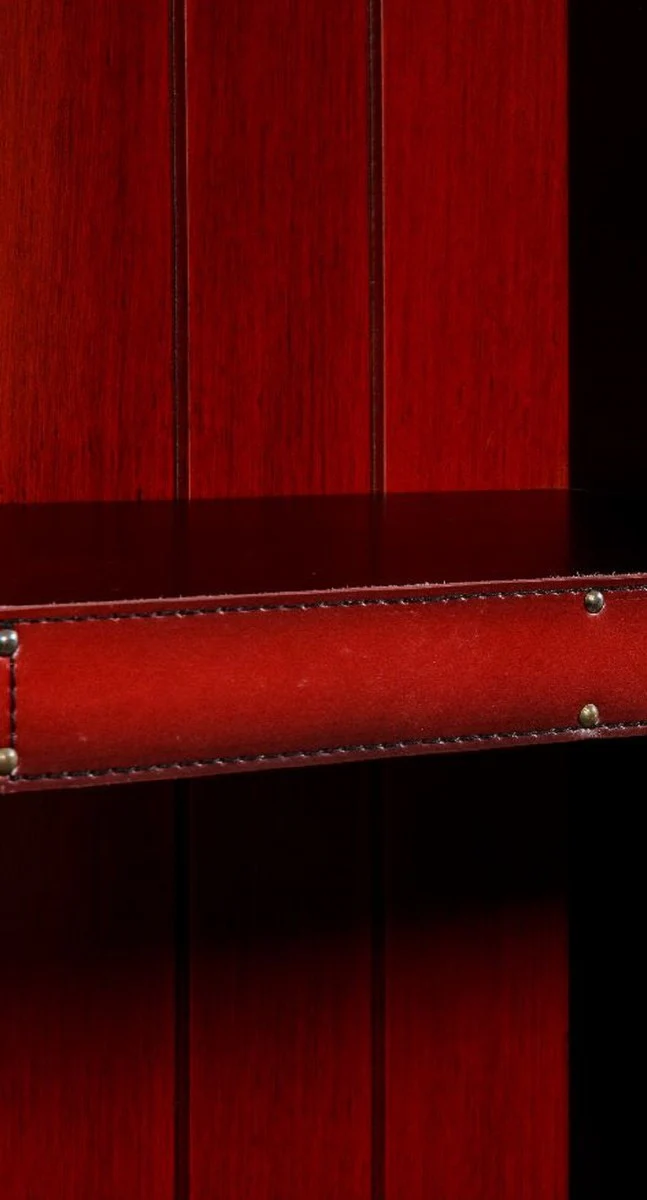 Luxury shelf cabinet in suitcase look red / black / brown / brass 84 x 35 x H. 187.5 cm - solid wood cabinet with real leather - office cabinet - office furniture - luxury furniture in suitcase look