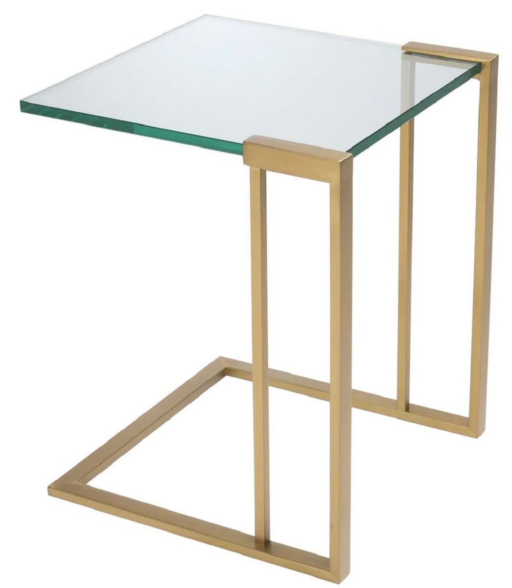 Luxury side table brass colored 45 x 45.5 x H. 56.5 cm - stainless steel table with glass top - luxury living room furniture