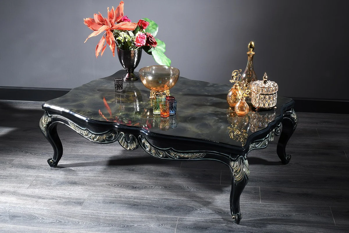 Luxury Baroque living room table black / green / gold 138 x 95 x H. 45 cm - Baroque coffee table