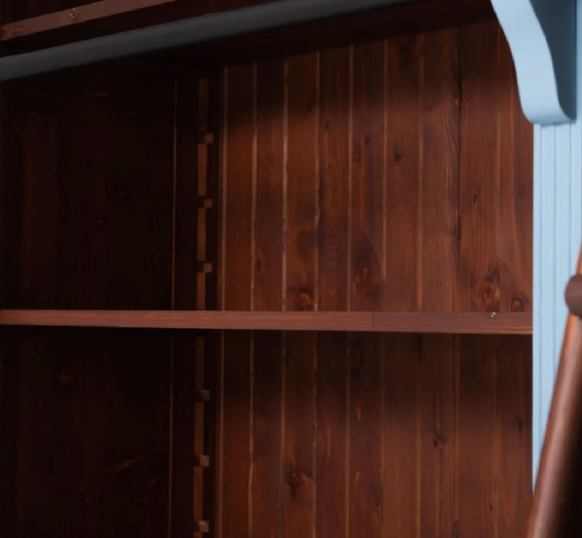 Country house style bookcase with ladder light blue / dark brown 223 x 51 x H. 228 cm - solid wood cabinet - living room cabinet - shelf cabinet - office cabinet - country house style furniture