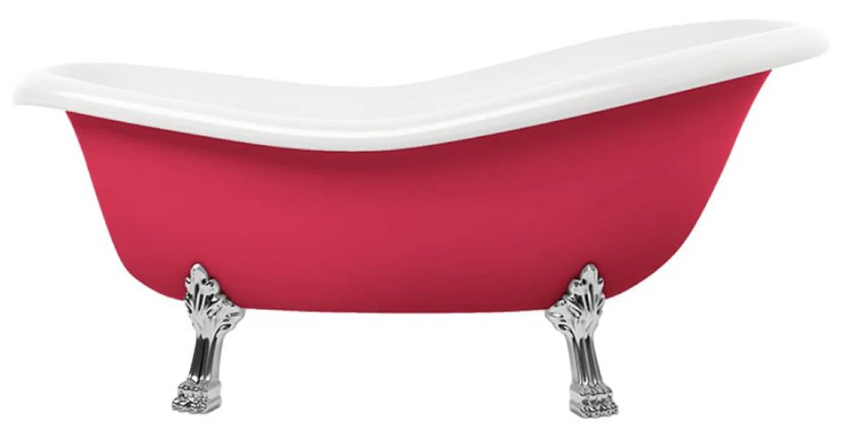 Art Nouveau bathtub red / white / silver 168 cm - freestanding retro style bathtub