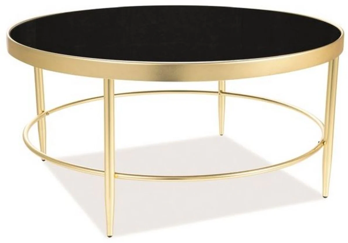 Luxury coffee table matt gold / black Ø 82 x H. 40 cm - Round living room table with glass top - Living room furniture